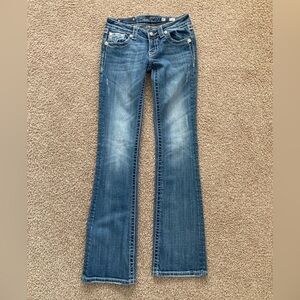 Miss Me  Bootcut Jeans Womens Size 27 Fleur De Lis Embellished Low Rise